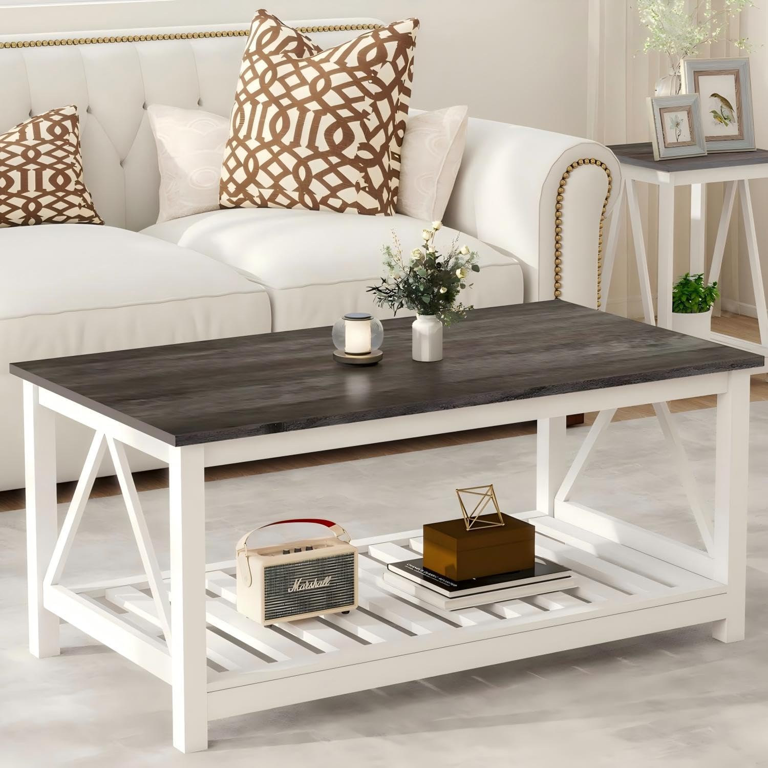Coffee Table with Storage Small White Farmhouse Coffee Table for Livingroom