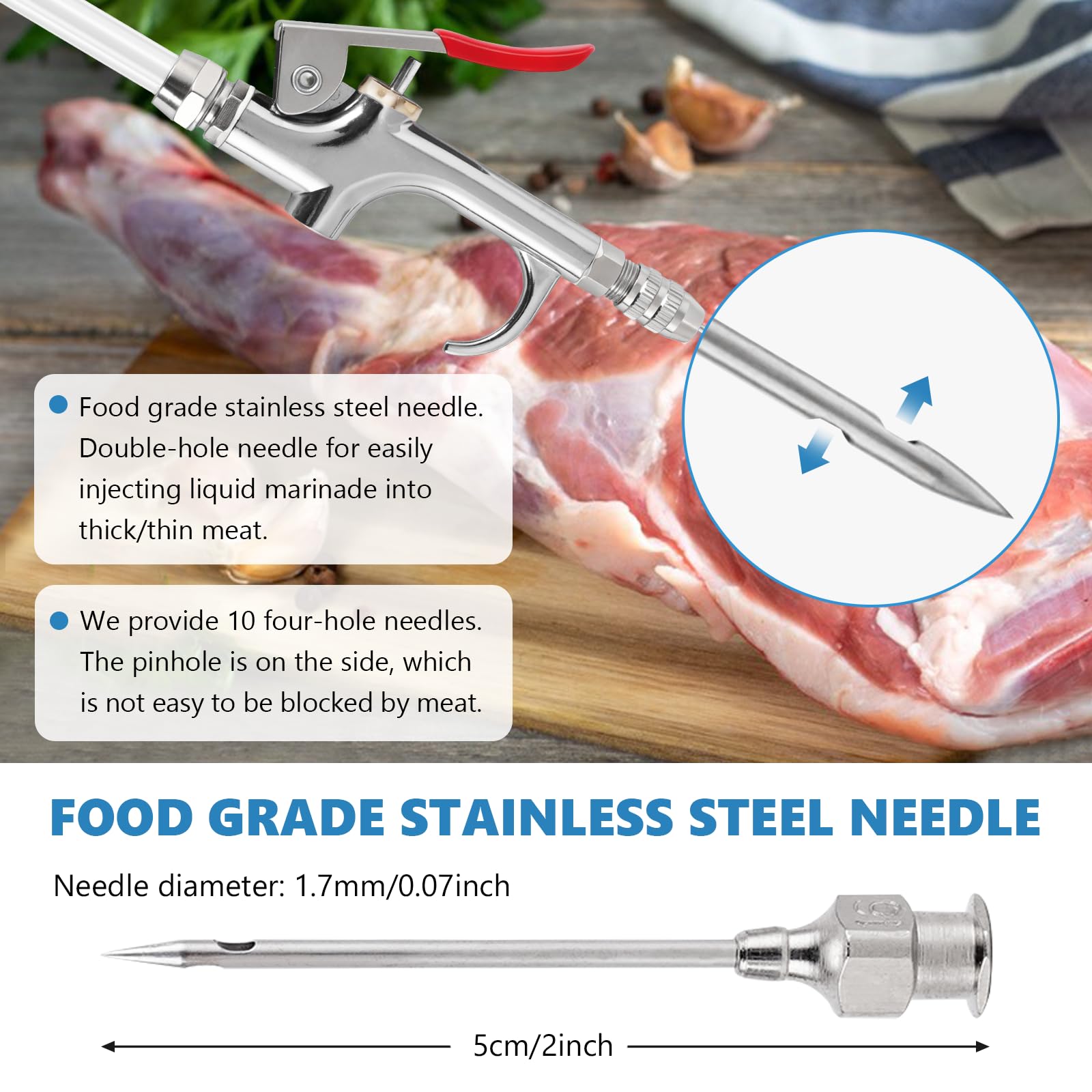 MXBAOHENG 70W Elettrico Marinata Iniettore Siringa di Carne con 10 Aghi Pompa Siringa per Marinatura Elettrica Siringa per Carne in Acciaio Inox Pistola Singola per arrosto di Tacchino, Maiale, Manzo