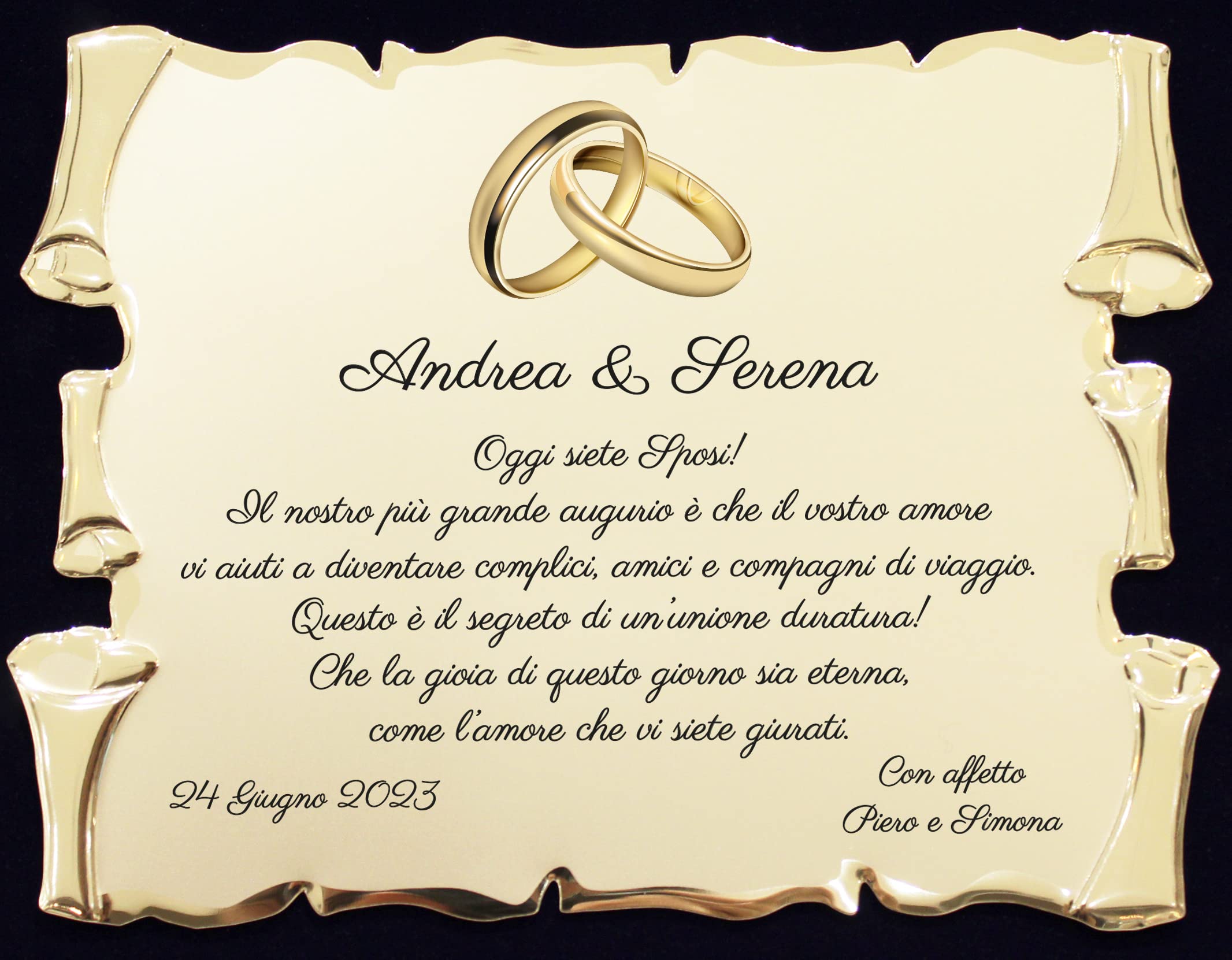 Generico Targa Regalo | Cofanetto con Pergamena | Congratulazioni per Matrimonio