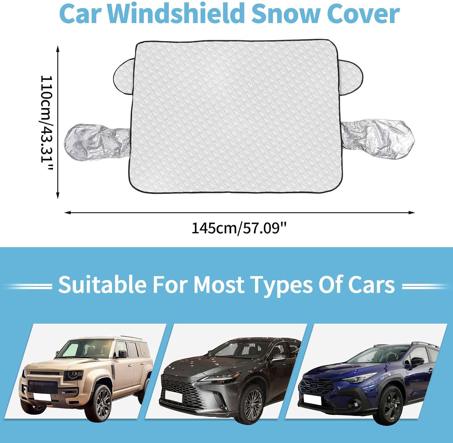 Car Windshield Snow Ice Cover with Side Mirror and Hook Magnetic Windshield Cover for Ice and Snow Car Windshield Sun Shade Foldable for Large SUV/Pickup/Truck/MPV(57" x 43")