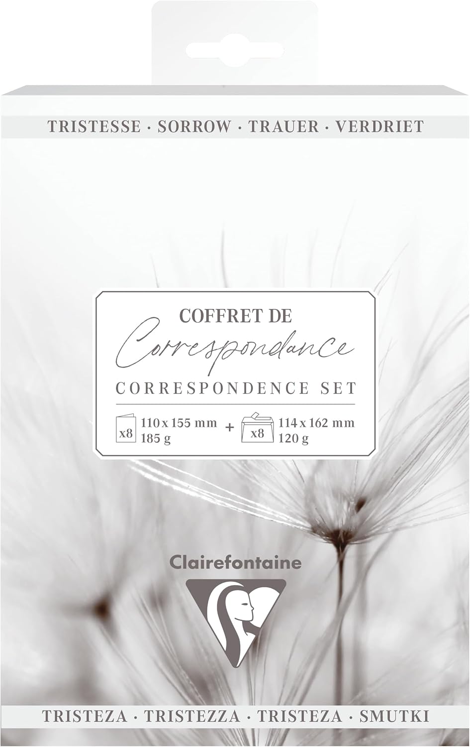 Clairefontaine 81003C – A Sympathy Theme Correspondence Set – 8 Double Cards 11 x 15.5 cm 185 g/m² + 8 Pollen C6 Envelopes (11.5 x 16.2 cm) 120 g/m² Steel Grey