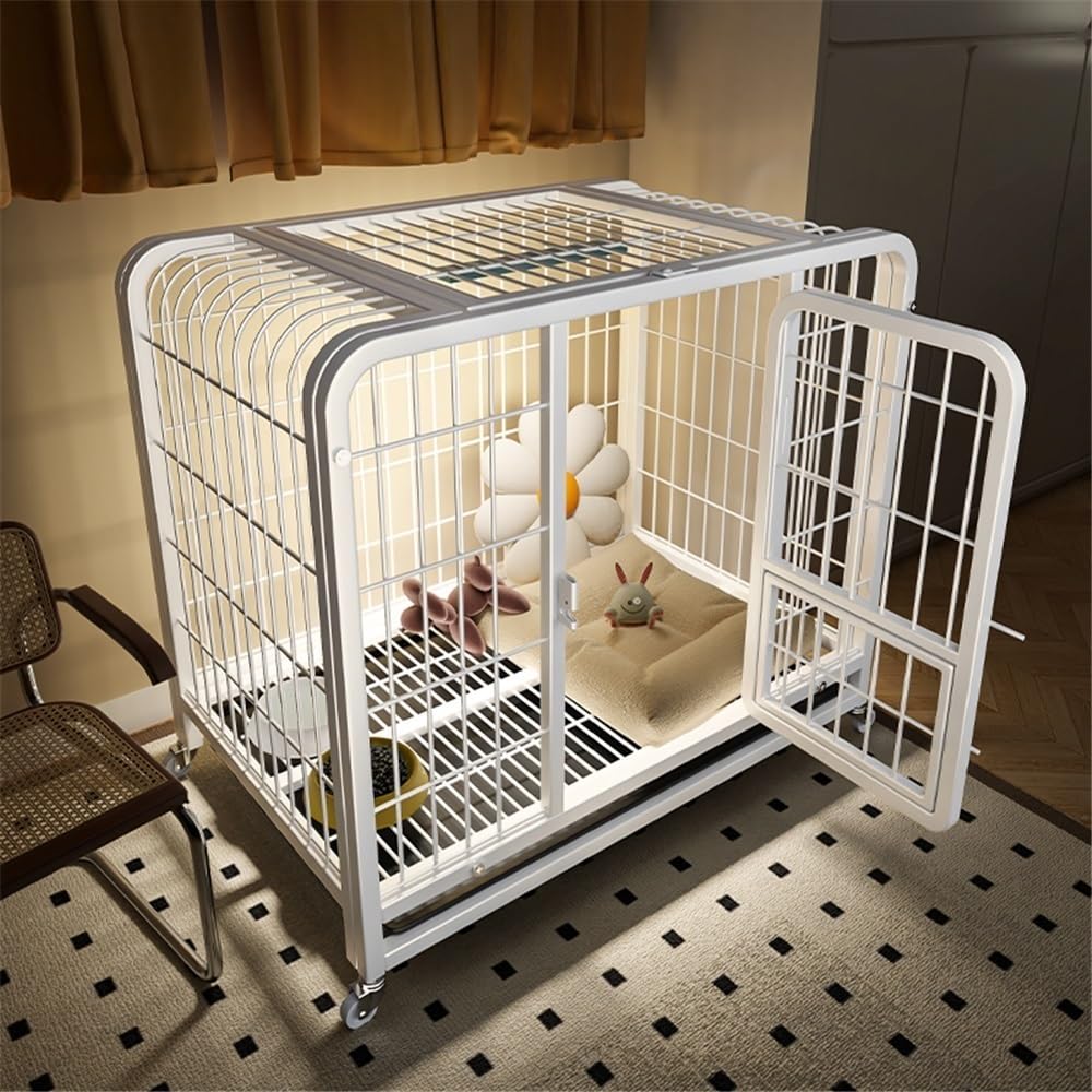 buda dla psów Czarno-biała klatka dla małego psa z zamkiem Coarse Comfort Dog Kennel Do użytku domowego(Biały)