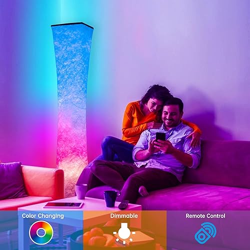 Miniatura 5 de WORLD WIN Lámpara de pie, lámpara de esquina LED RGB inteligente de 61 pulgadas con sincronización de música y 16 millones de colores de bricolaje,