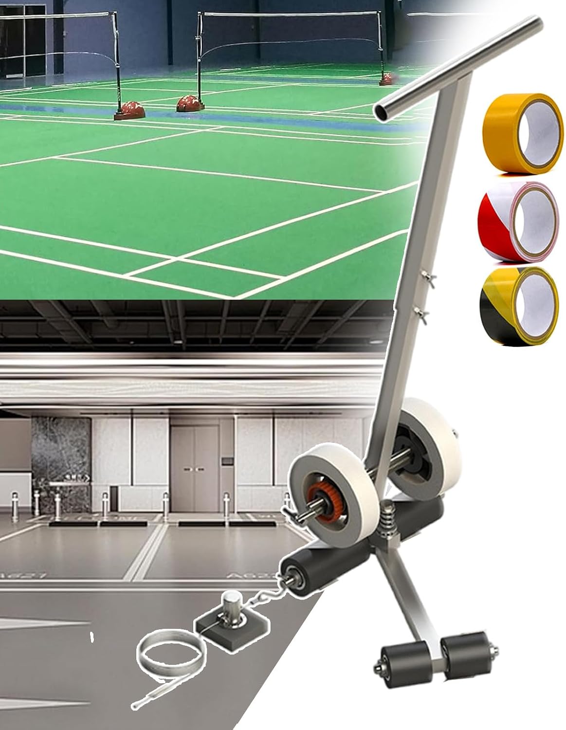 Court Line Marking Machine, Playing Field Line Striping Machines, Road Marking Machine Tape Sticking Machine with Adjustable Spacing & Height for Commercial and Home Use(with 2 Tapes)