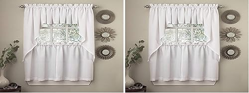 Vista 78 de Juego de cortinas de cocina, con festón, con visillo Hopewell Blanco