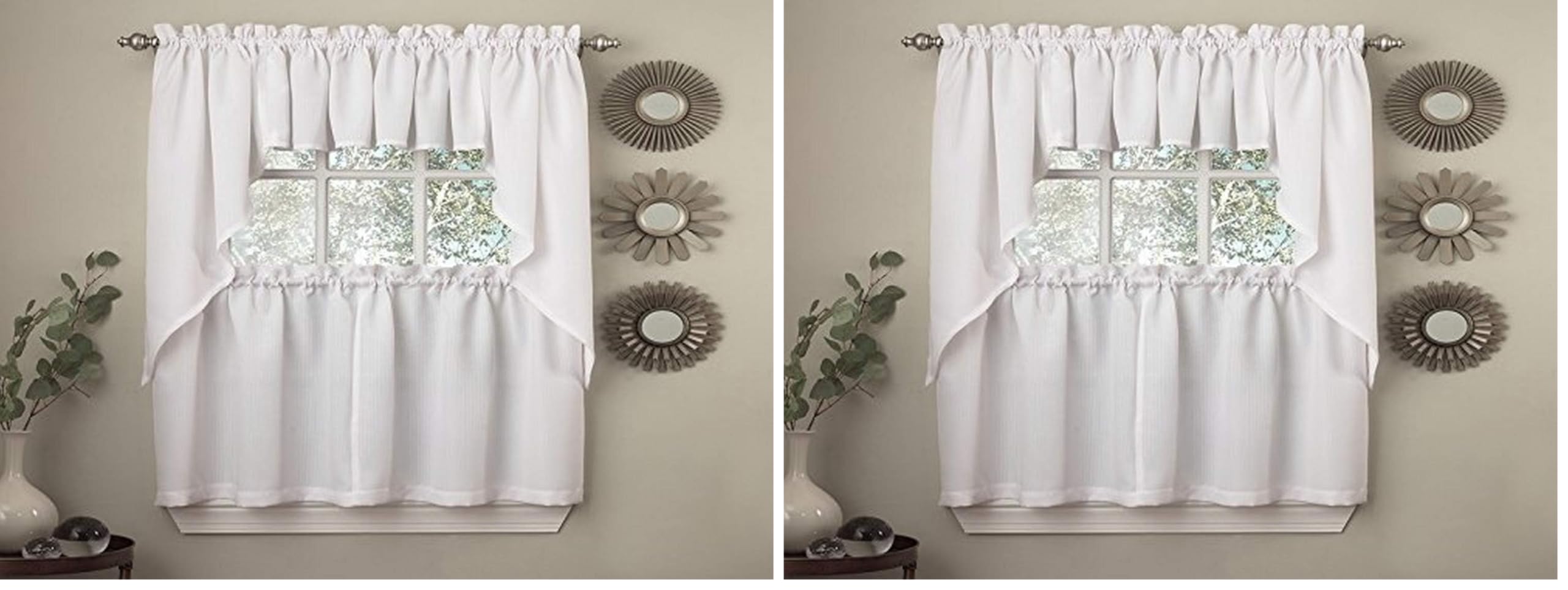 Sweet Home Collection Opaque Rib Cord Kitchen Curtains Swag Pair, Ribcord White (Pack of 2)