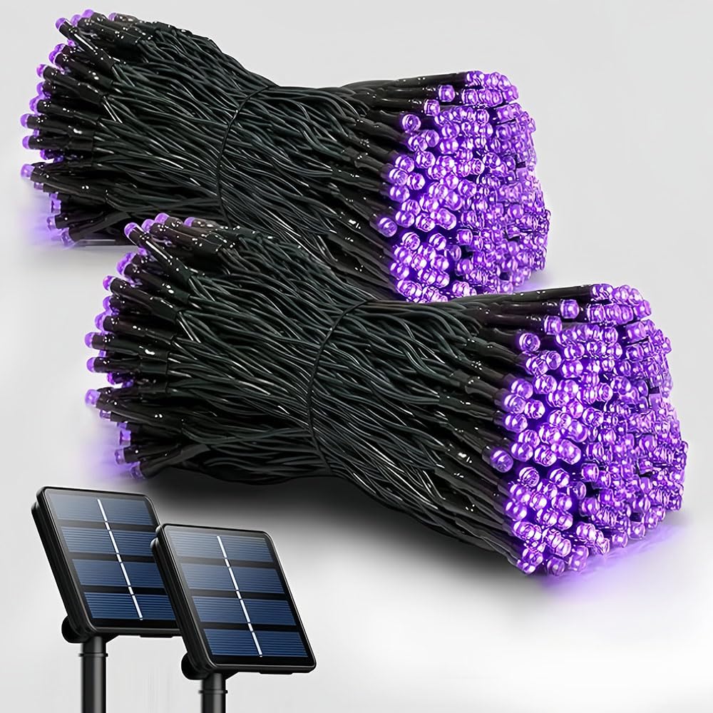 Treer Solar Outdoor Fairy Lights, 2 Pieces Solar Powered Garden Lights - IP65 Waterproof, Outside Garden Ornaments Outdoor LED String Lighting for Patio Yard Party Wedding (Purple,22m 200 Lights)