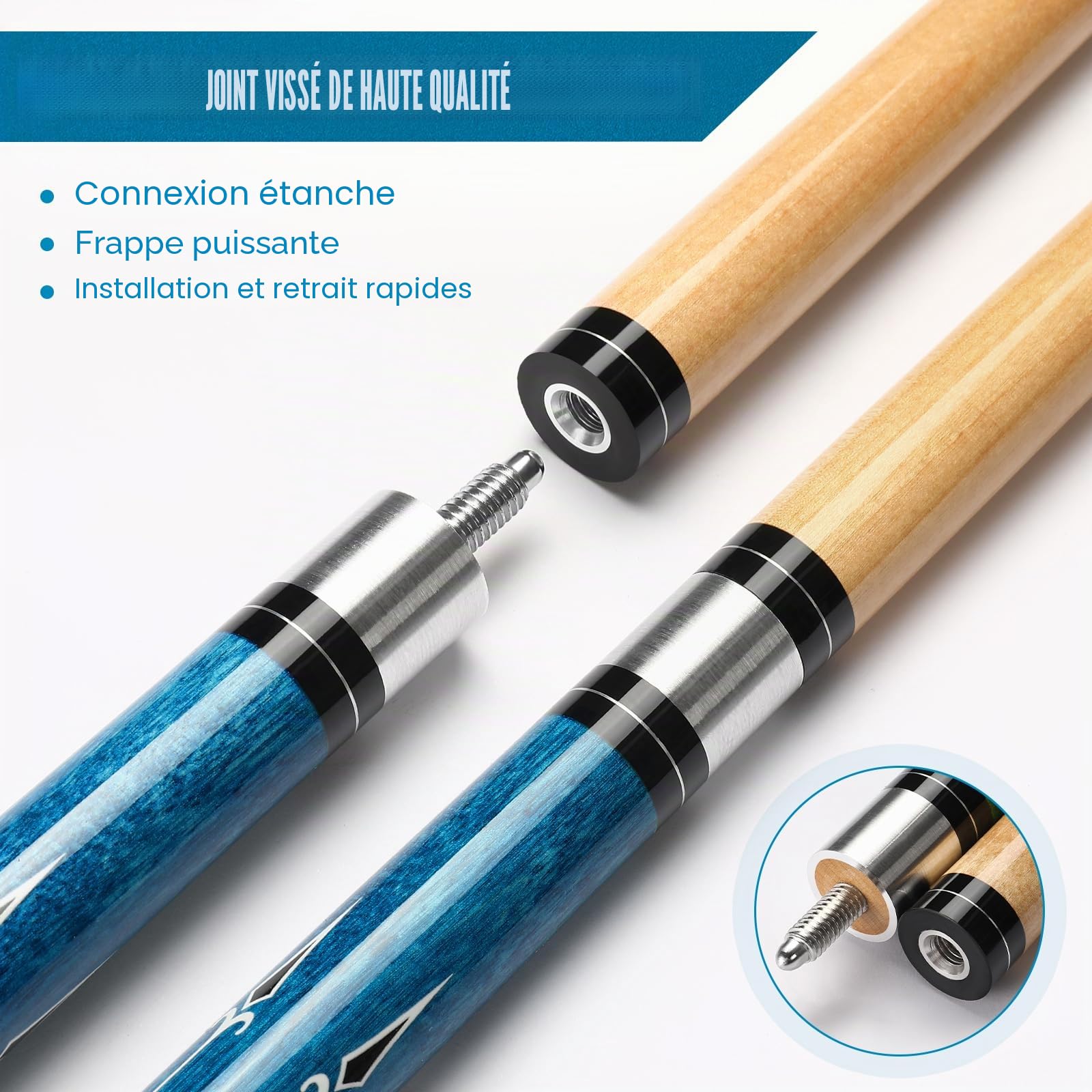 Queue de Billard, 58 Pouces 19 Oz Pool Cue Stick Bâtons de Billard en Bois Dur de Pointes de 13 mm pour Joueur Professionnel de Billard