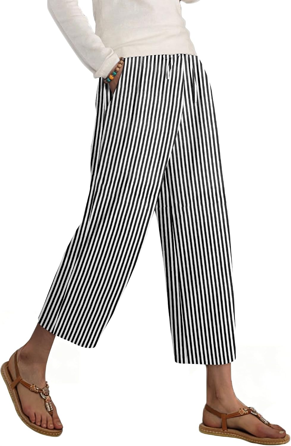 Magritta Women's Cropped Lounge Pants Lightweight Elastic Waist Pant with Pockets Summer Casual Loose Capri Trousers
