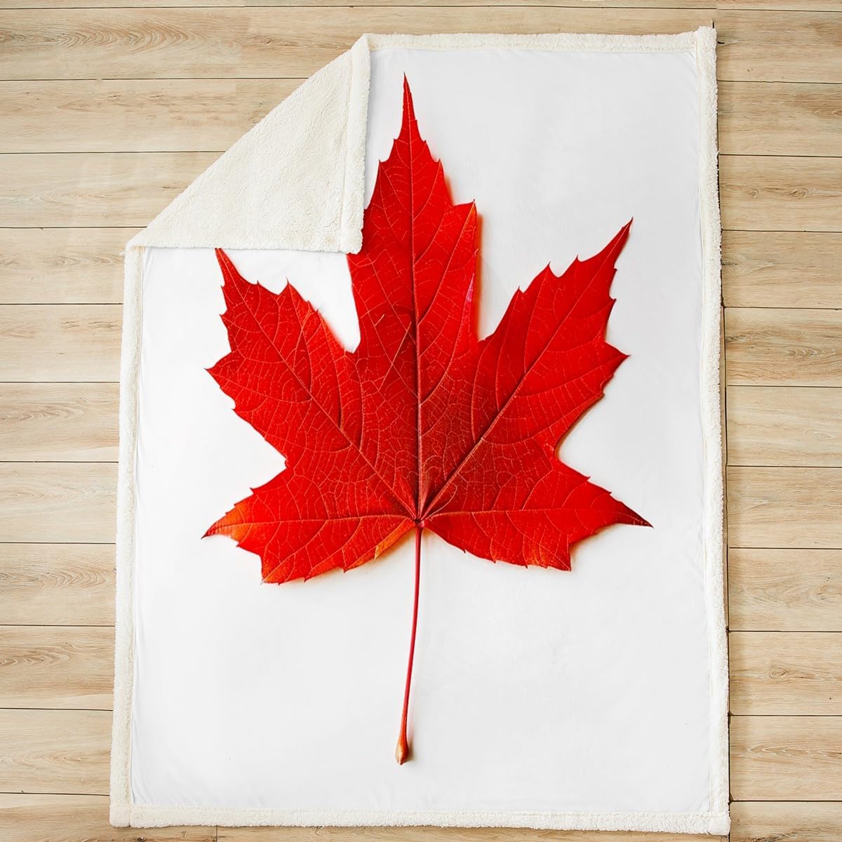 Feelyou Maple Leaf Fleece Blanket Red Leaf Pattern Plush Throw Blanket for Sofa Chair Couch Canadian Style Sherpa Blanket Autumn Nature Theme Warm Fuzzy Blanket Bedroom Decor Queen 90"x90"