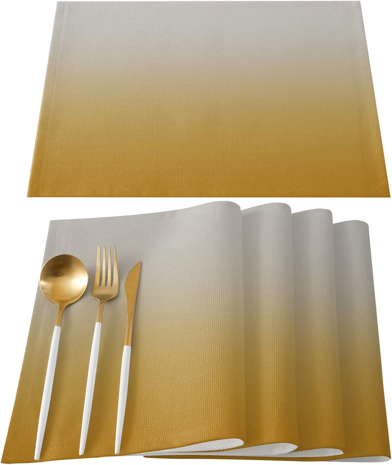 Placemats Set of 4 Gradient Color Gray to Mustard Yellow Place Mat for Dining Table Washable Cotton Linen Table Mats