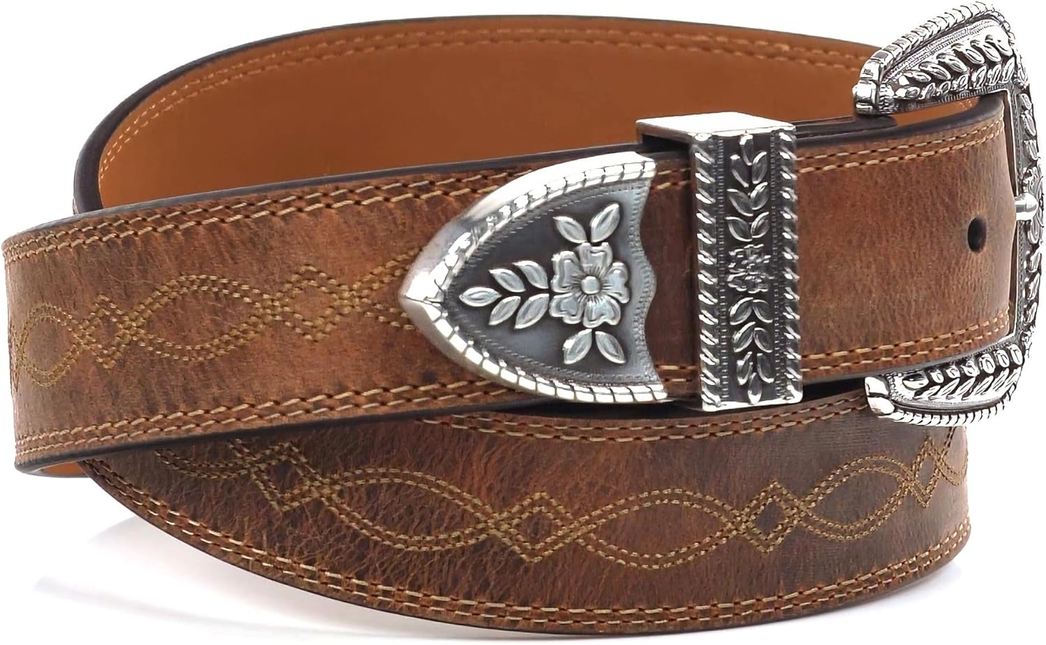 ARIAT Women's Center Stitch Leather Tapered Belt with Removable Antiqued Silver Buckle - Image 2