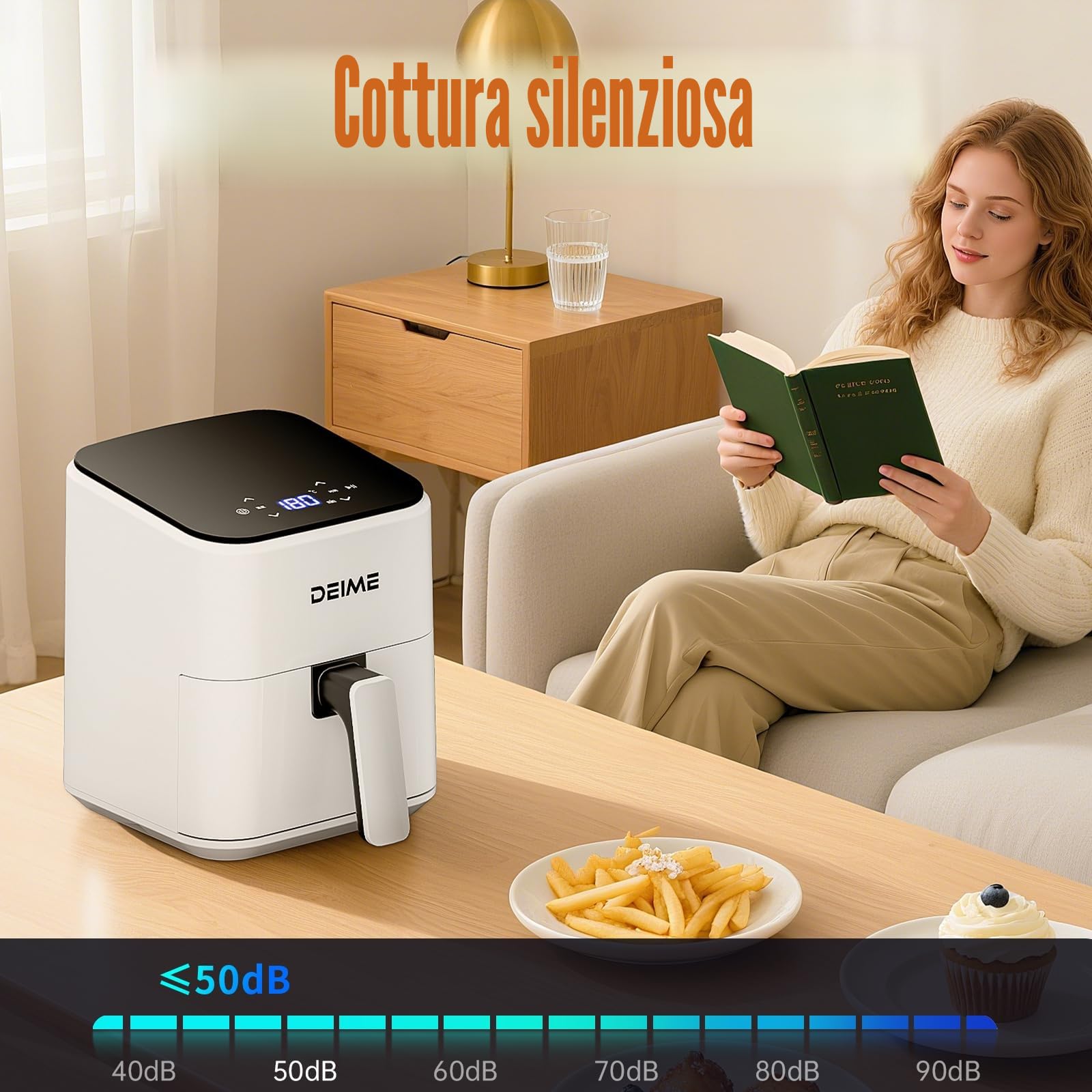 DEIME Air Fryer 2.5 L, Small Airfryer Digital Space Saving Compact, Bake, Reheat, Roasts for Quick Easy Meals, Mini Compact & Quiet, Nonstick & Dishwasher Safe Basket(White)