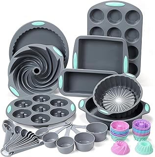 To encounter 49 Pieces Silicone Bakeware Set, BPA Free Silicone Baking Pans, Nonstick Baking Molds for Cake, Bread and Muf...