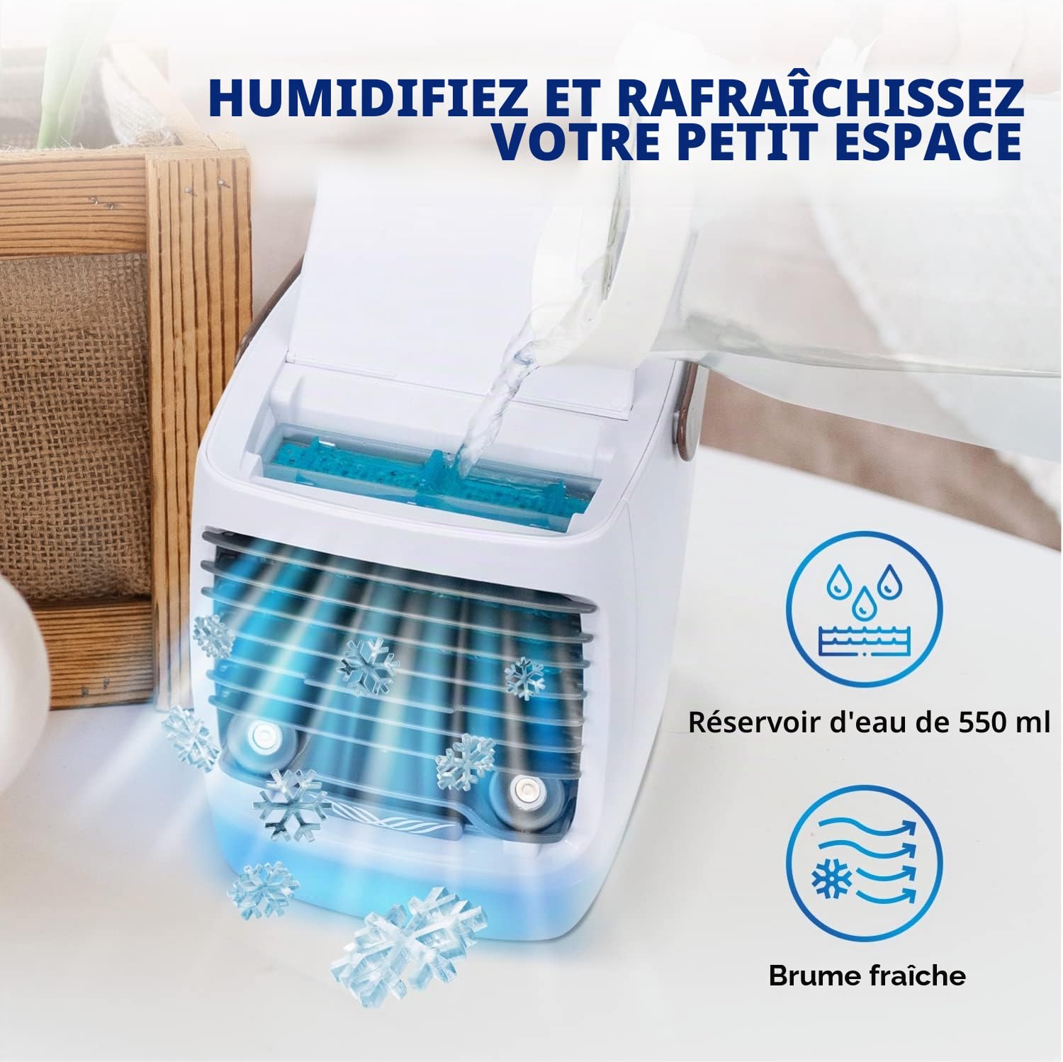 ChillWell Refroidisseur d'air par évaporation 2.0 pour pièce – Mini refroidisseur de marais portable à 4 vitesses avec humidificateur | Unité de refroidissement personnelle intérieure dans la chambre,