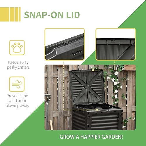 Miniatura 6 de Outsunny Contenedor de compostaje de jardín de 80 galones para exteriores, gran capacidad, compostador de creación rápida, caja de aireación de