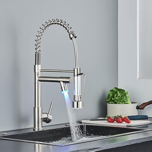 Miniatura 9 de NeierThodore Pulverizador de grifo de cocina desplegable comercial con LED de una sola manija grifo de fregadero de resorte con rociador de bloqueo
