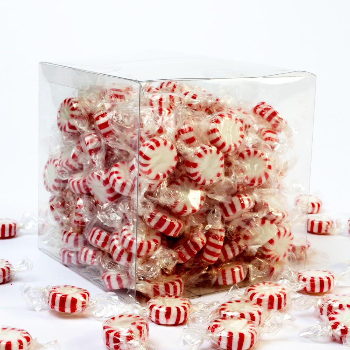 Starlight Mints Hard Candy – 4 lb - 340 pcs - Clear Box – Individually Wrapped Peppermint Discs for Parties, Reception, Candy Bowls & Holiday Treats