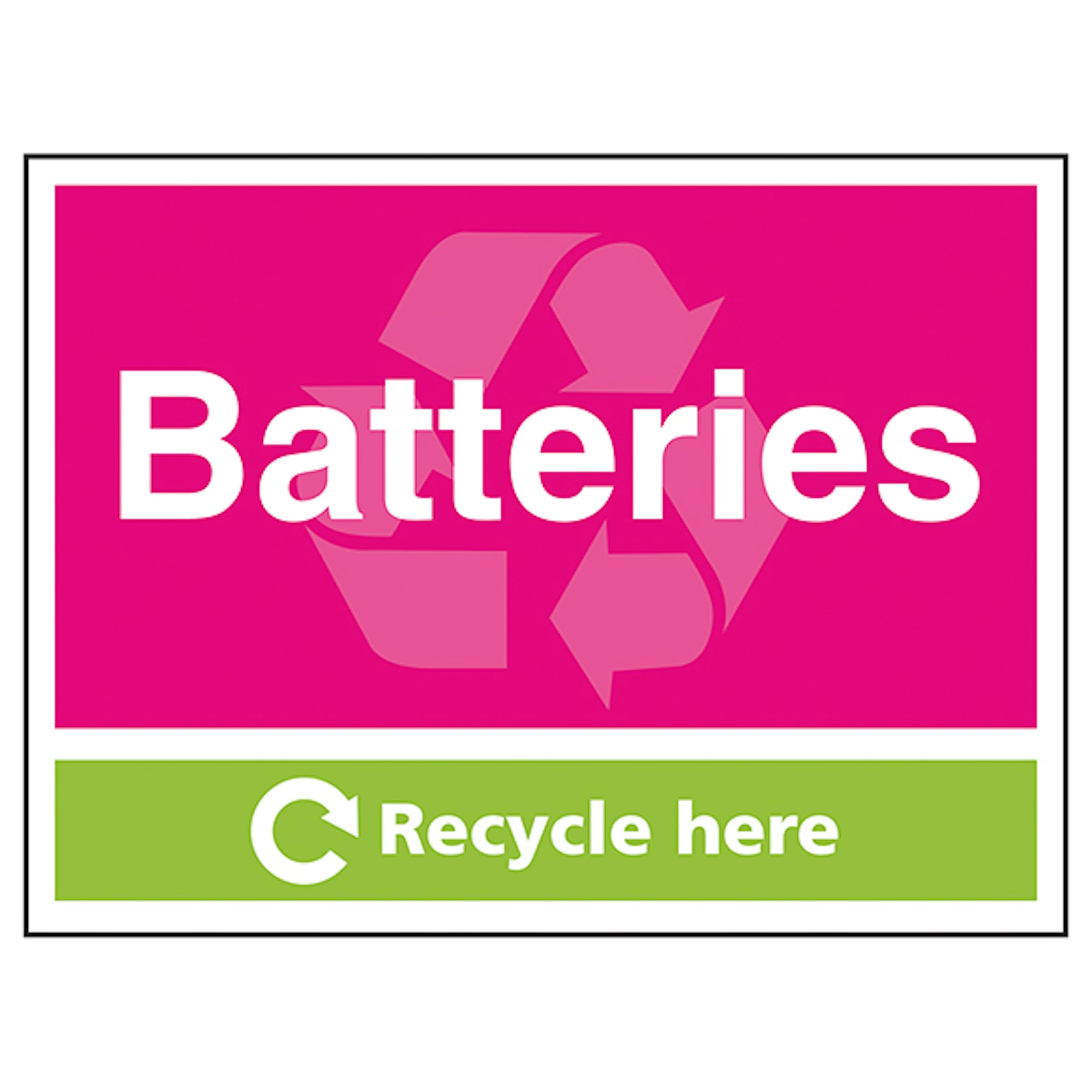 V Safety Batteries Recycle Here 400 x 300 mm - 1mm Rigid Plastic Safety Sign
