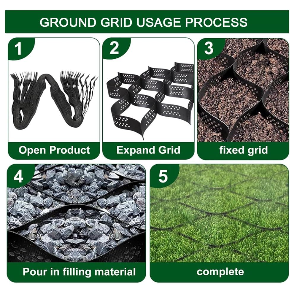 GZHERVICES Griglia di Terra, Griglia Geo, GeoCell da 4" - Trattenimento Ghiaia Permeabile al 100%, per Giardini, Parcheggi, Vialetti in Pendenza, Paesaggistica(2X2m/6.56x6.56ft)