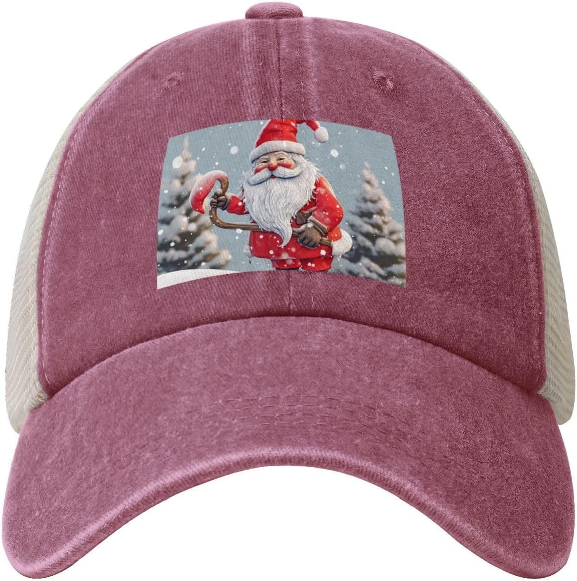 Snapback Trucker Hats Funny Snow Santa Claus Cowboy Baseball Caps Adjustable Blank Mesh Ball Caps for Men Women, Red
