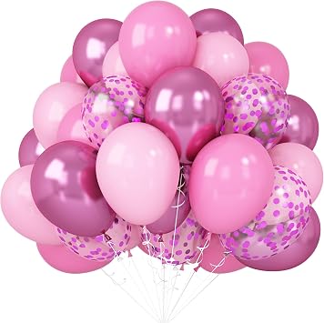 Pink Balloons Set - 50pcs 12inch Metallic Light and Deep Pink Helium Latex Balloons With Chrome Confetti for Princess Birthday Party Decorations and Bride Wedding