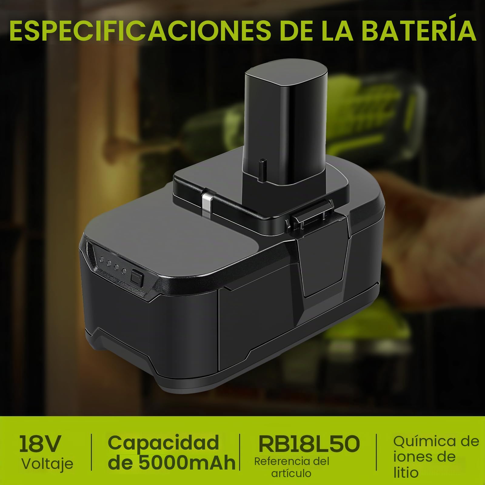 LabTEC 2 paquetes de 18 V 5000 mAh batería de repuesto para Ryobi RB18L50 BPL-1815 BPL-1820G BPL1820 P102 P103 P104 P105 P106 P107 P108 ABP1801 BPP-1813 BPP-18. 15 BPP-1817 - Herramienta eléctrica con