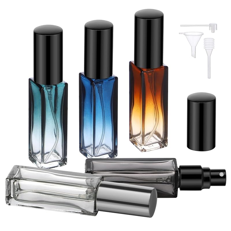 Segbeauty Conjunto com 5 Frascos de Perfume Recarregáveis de Vidro com Spray, 10 mL, Funil, Conta-gotas e Bomba