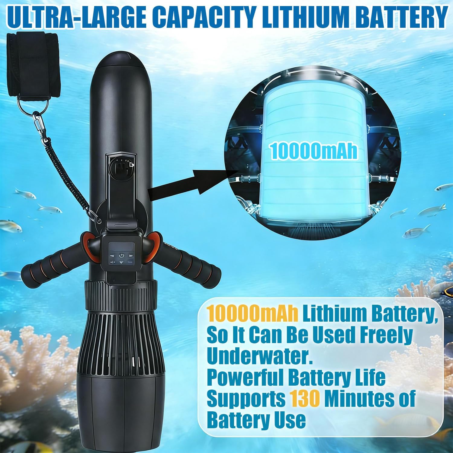 500w Unterwasser Scooter, Underwater Thruster, with Watch Remote Control and Removable Handle, 9 Speed Settings, 3-8 Km/H, 180min Battery Life, Suitable for Water Sports, Snorkeling, Diving 5-2