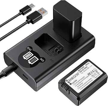 ENEGON NP-FW50 Battery 2-Pack,1300mAh and Dual Charger for Sony ZV-E10, Alpha A6000, A6300, A6400, A6500, a5000, a5100, A7, A7II, A7RII, A7SII, A7S, A7S2, A7R, A7R2, A55, RX10 II III Camera