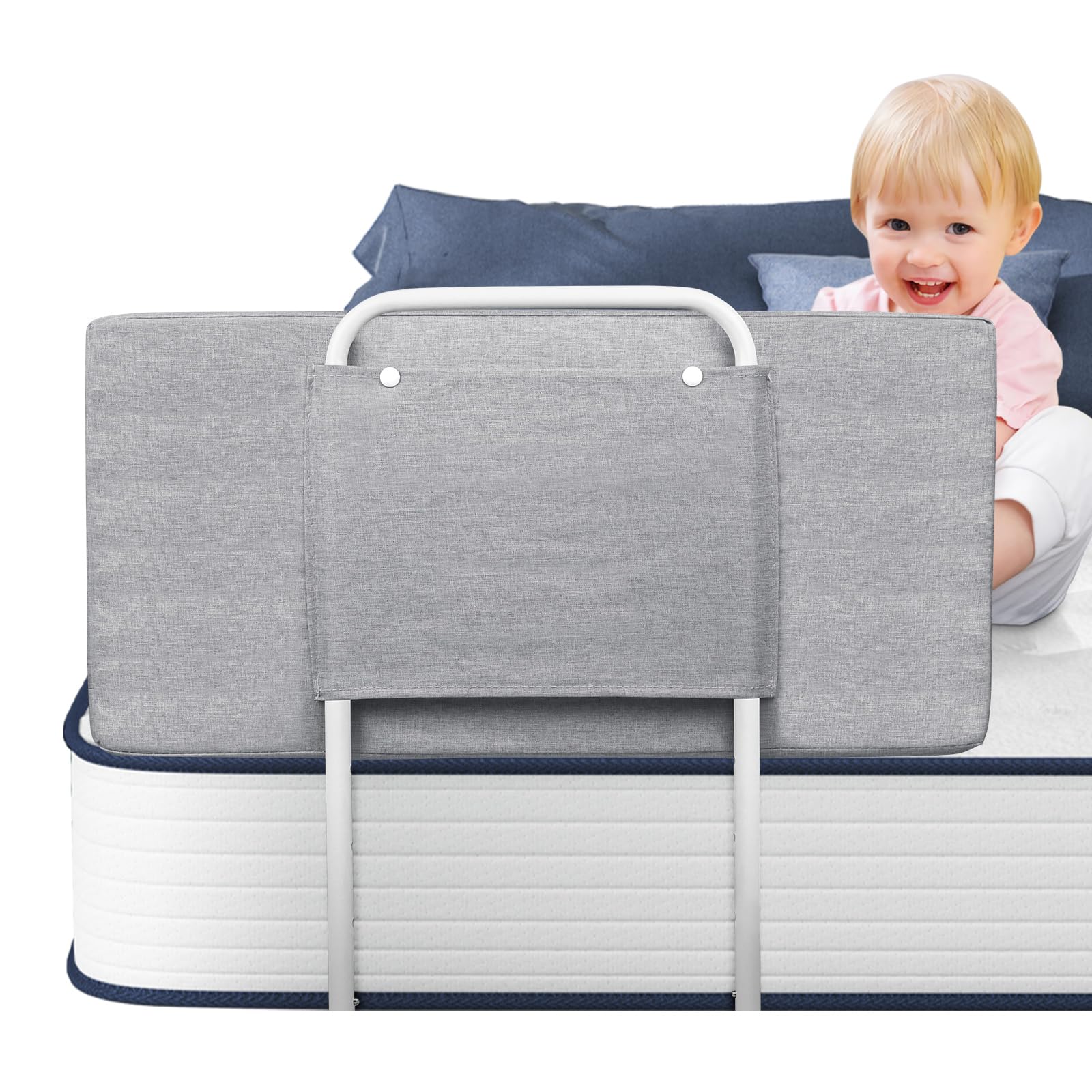Soontrans Rausfallschutz Bett, Sorgt für Süße Träume für Ihren Kleinen, Rausfallschutz Boxspringbett Gepolstert Umramung & 5-Stufen Höhenverstellbar, für Kinderbett Elternbett Reise (Grau, 60 cm)