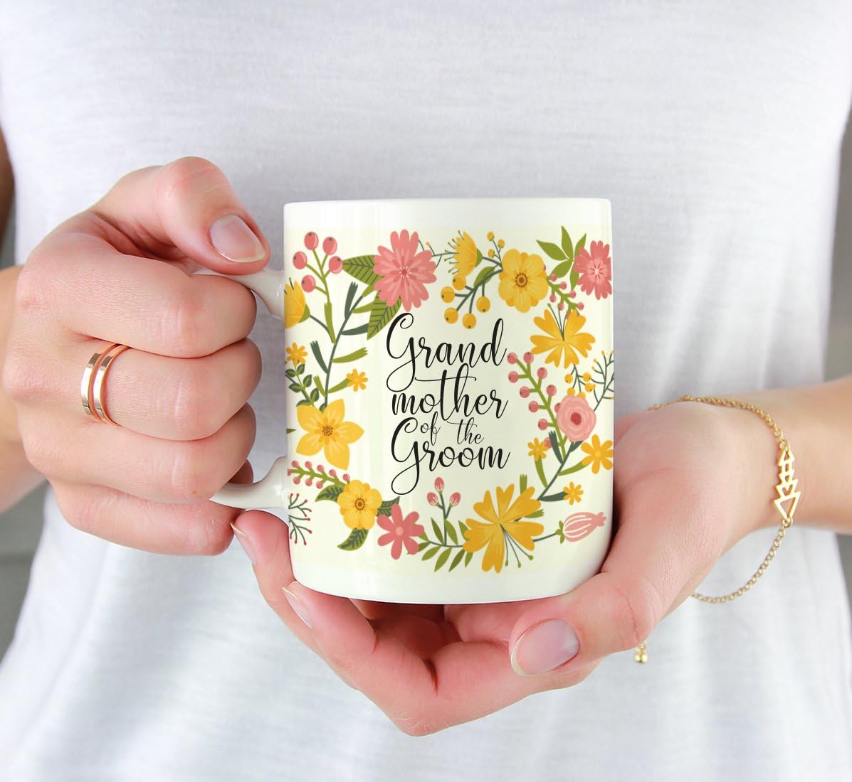 Andaz Press 11oz. Wedding Party Coffee Mug Gift, Vintage Bohemian Floral Flowers, Grandmother of the Groom, 1-Pack, Bridal Shower Engagement Birthday Christmas Gift for Her