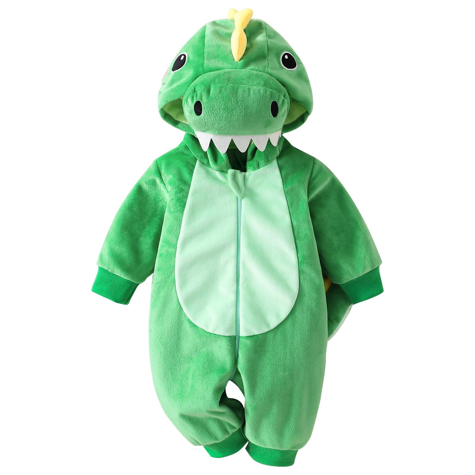 Baby Dinosaur Costume Romper Fleece Hooded JumpsuitAnimal Cosplay Outfit