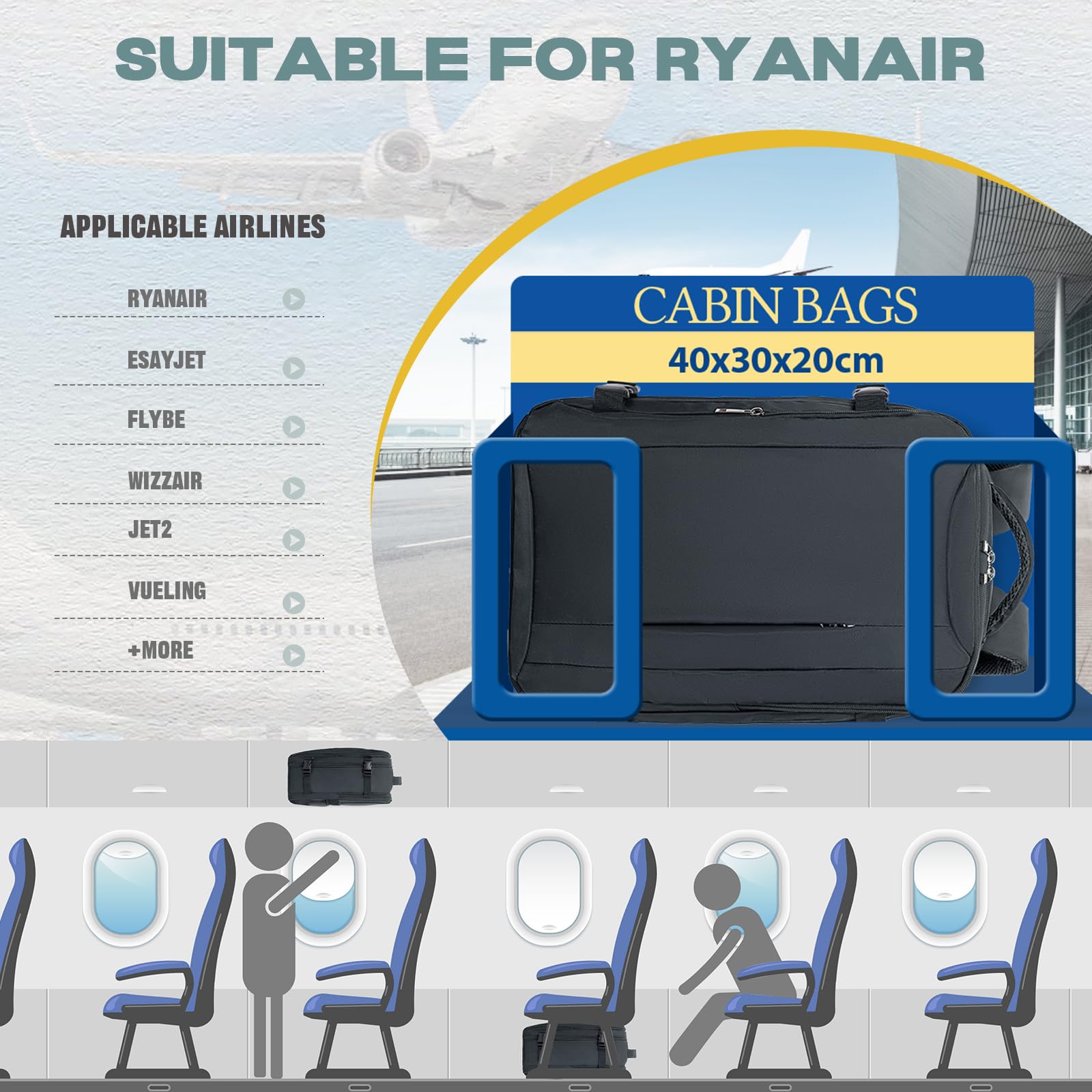 VMIKIV Zaino 40x30x20 per Ryanair Zaino da Viaggio Aereo Bagaglio a Mano Easyjet 45x36x20 Piccolo Borsa da Cabina Zaini Donna Uomo per Scuola Lavoro