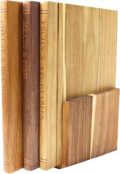 Book Cutting Board Set of 3,Stand Solid Wood Chopping Boards That Look Like Books Trays for Fruits & Vegetables, Meats & Fish, Cheese & Bread Unique Kitchen & Housewarming Gift for Book Lovers