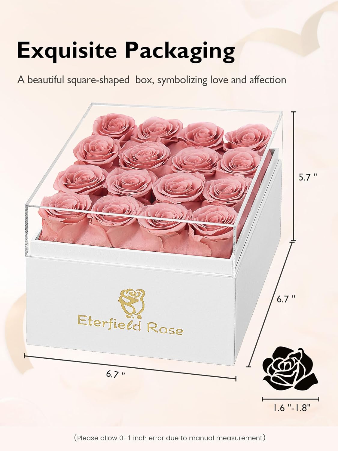 Eterfield Forever Flowers Preserved Roses Real Roses That Last Over a Year Rose Box Gifts for Her Mothers Day Valentines Day Christmas (Square White Box, 16 Dusty Pink Roses) - Image 3