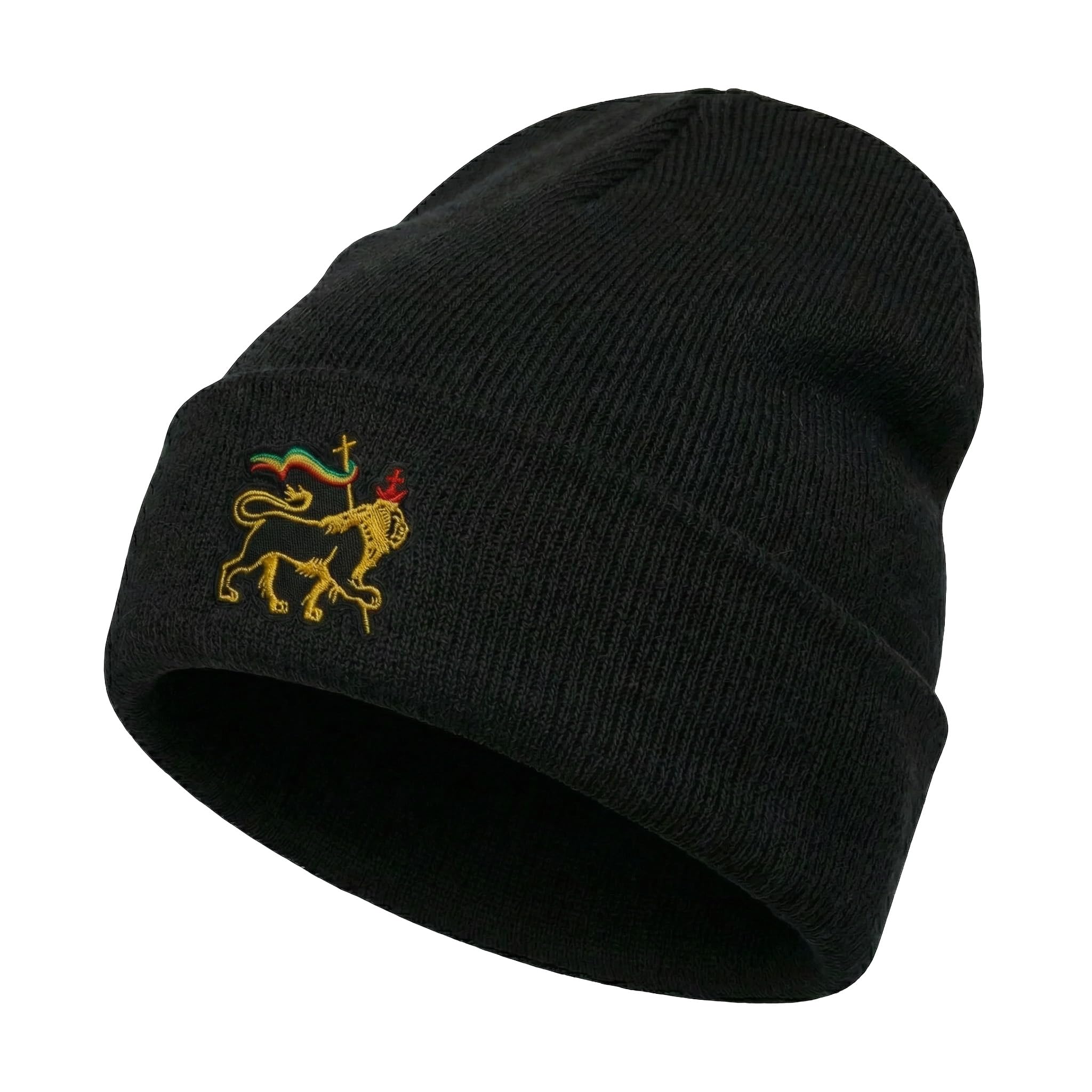 Gravity Threads Men's Black Rasta Lion Of Judah Cuffed Beanie
