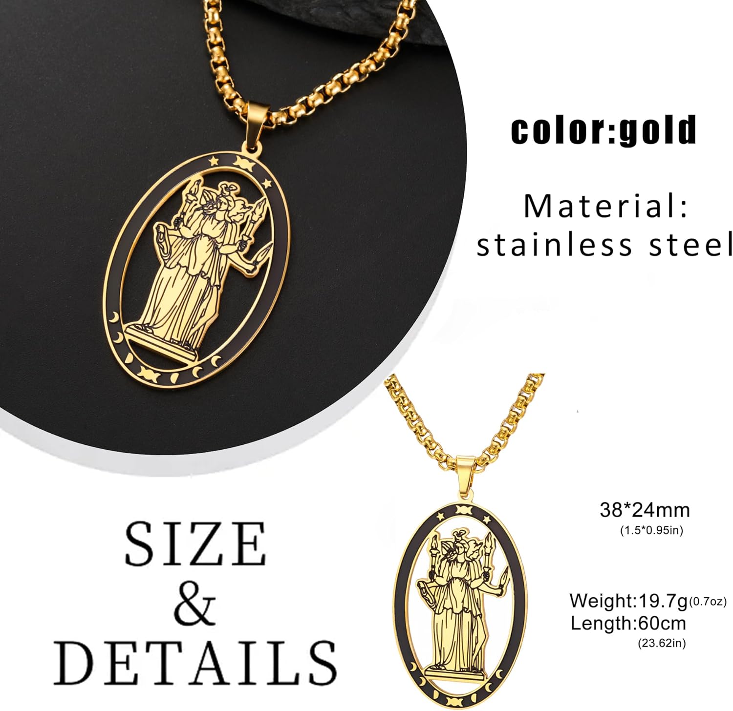 Hecate Necklace Triple Moon Goddess Pendant Wheel of Hecate Symbol Magic Wiccan Pagan Amulet Jewelry for Men Women - Image 5
