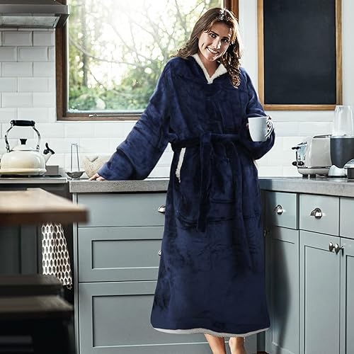 Miniatura 7 de ZooLLyn Manta con capucha de franela Sherpa para adultos, mujeres, hombres, acogedora manta con capucha