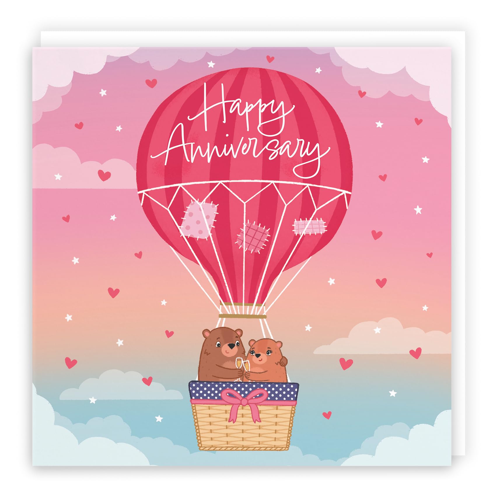 Hunts England, Large Hot Air Balloon Anniversary Card For Him/Her, Cute Bears, Anniversary Card for Wife Husband, Friends