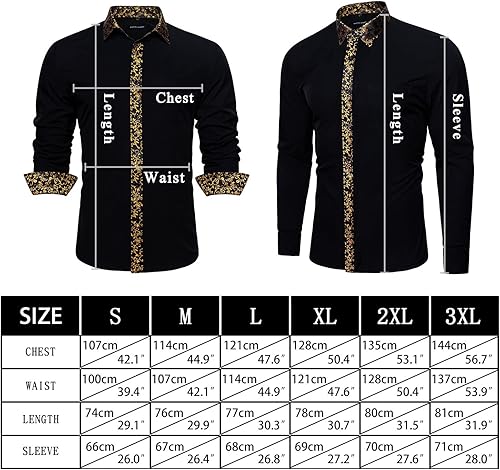 Miniatura 2 de Barry.Wang Camisas casuales para hombre, camisa de vestir clásica con botones, contraste interior formal, manga larga, impresa, ajuste regular