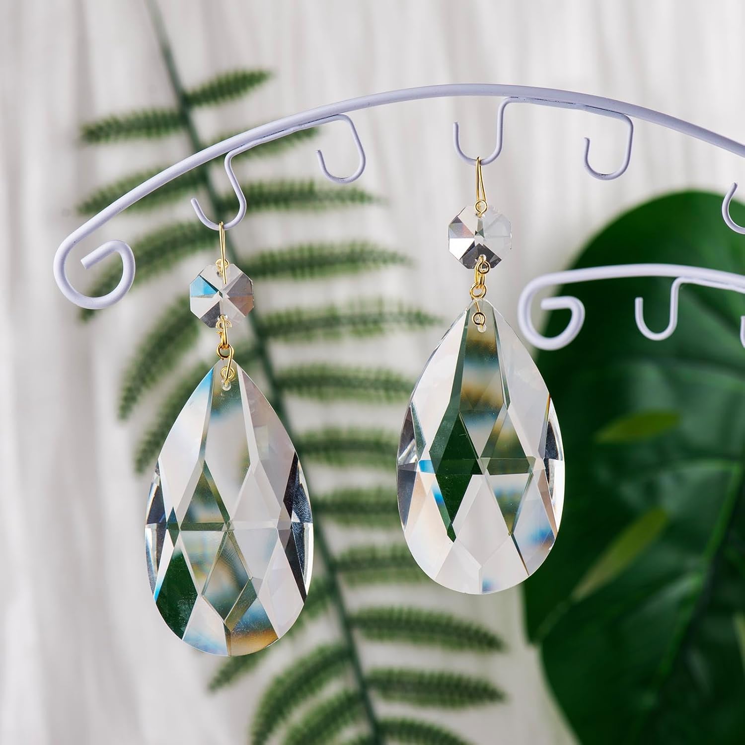 12pcs 76mmClear Teardrop Crystal Chandelier Prisms Replacement Parts, Hanging Glass Beads for Chandelier Decoration,Suncatcher Fengshui Decoration (Clear Color with Gold Plated pin, 76mm(3.0"))