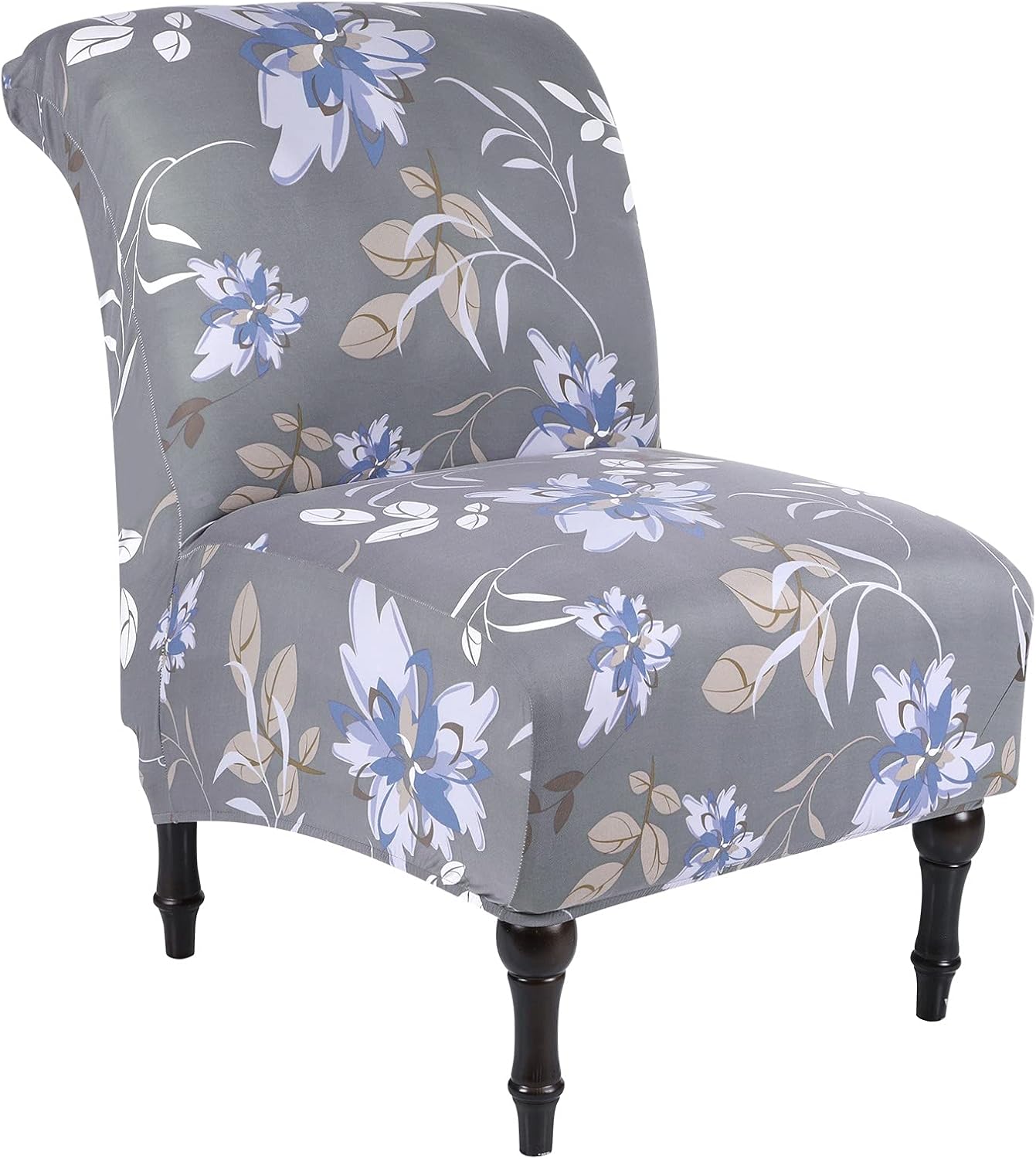 SearchI Armless Accent Chair Covers Stretch Spandex Slipper Chair Slipcover Pattern Furniture Protector, Chair Cover Without Arms Removable Washable for Living Room Hotel(Grey Flowers)
