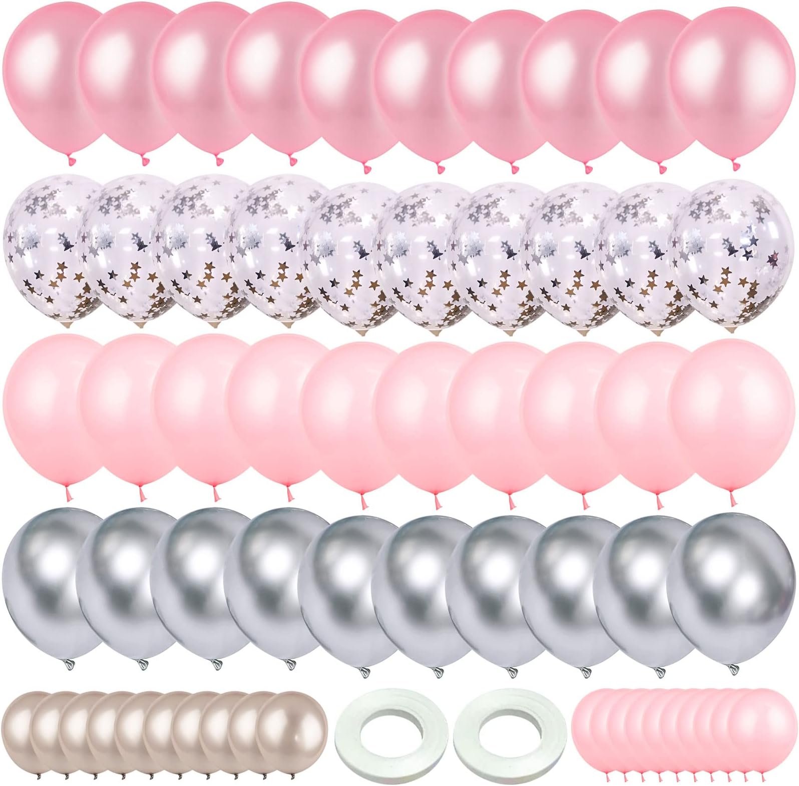Pink and Silver Balloons 60pack, 5" 12" Silver Balloon and Light Pink Balloon for Birthday Retirement Bridal Shower Congrats Graduation Wedding Anniversary Suplies