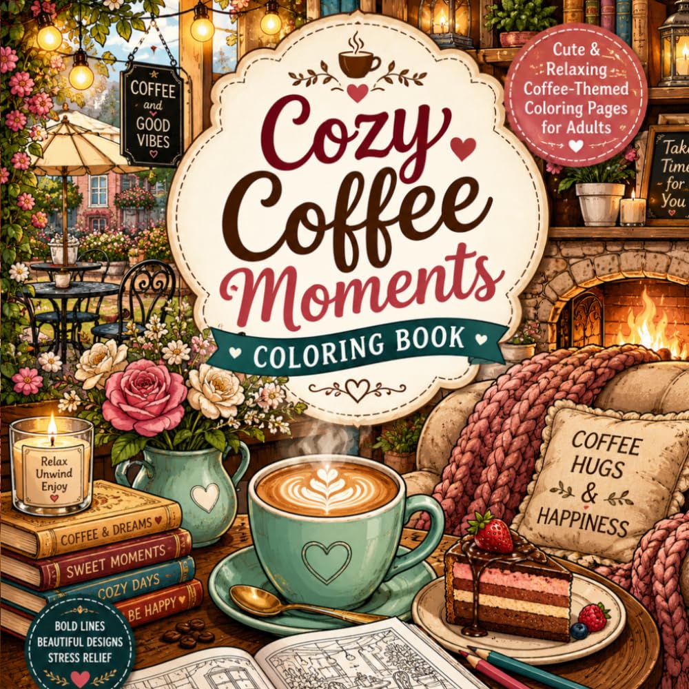 Cozy Coffee Moments Coloring Book: Cute and Relaxing Coffee-Themed Coloring Pages for Adults