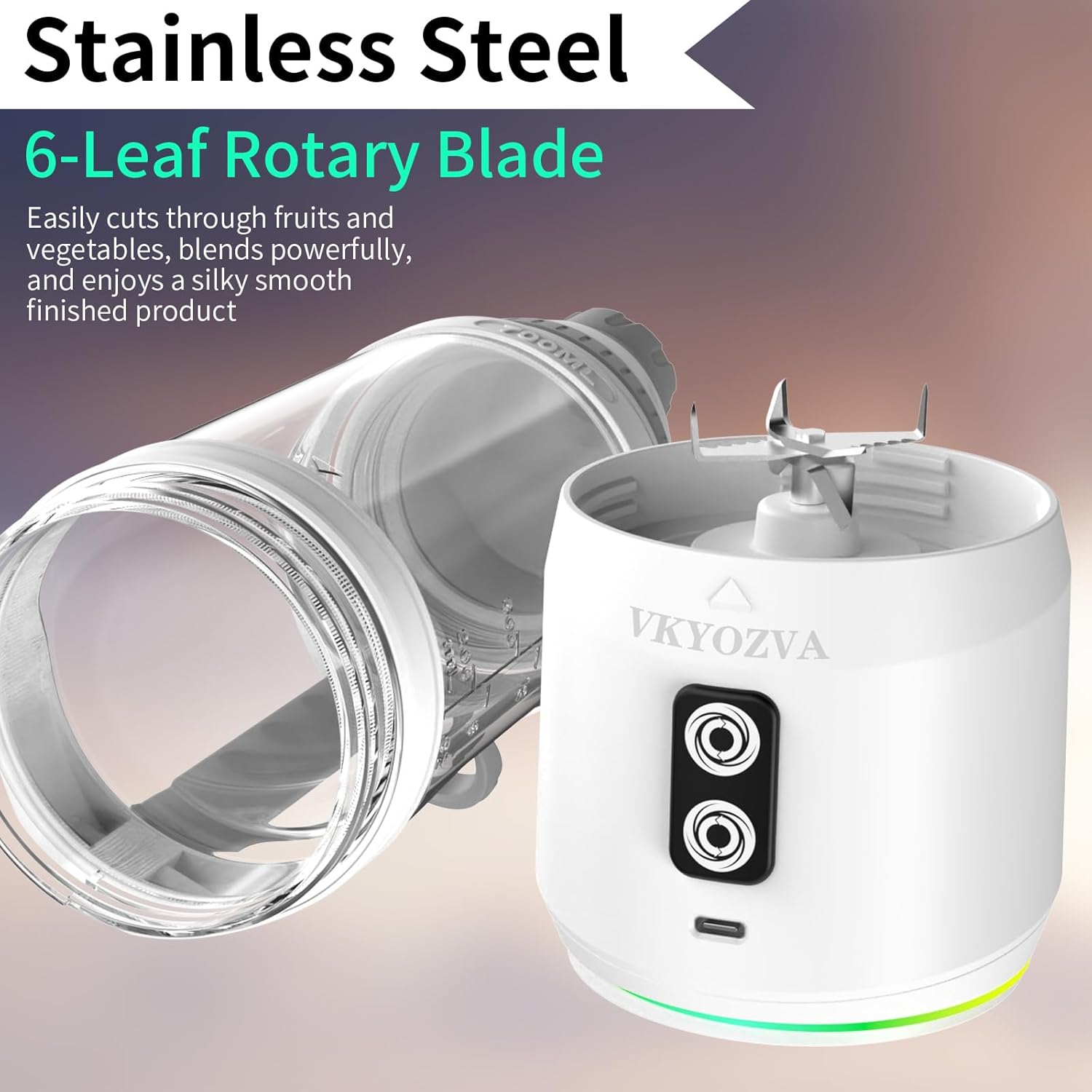 Portable Blender cordless, 24oz Blender Cup Sporty Bottle with Sip Spout, Travel blender for Shakes and Smoothies, USB-C Rechargeable, Mini Small Blenders (White Gray)