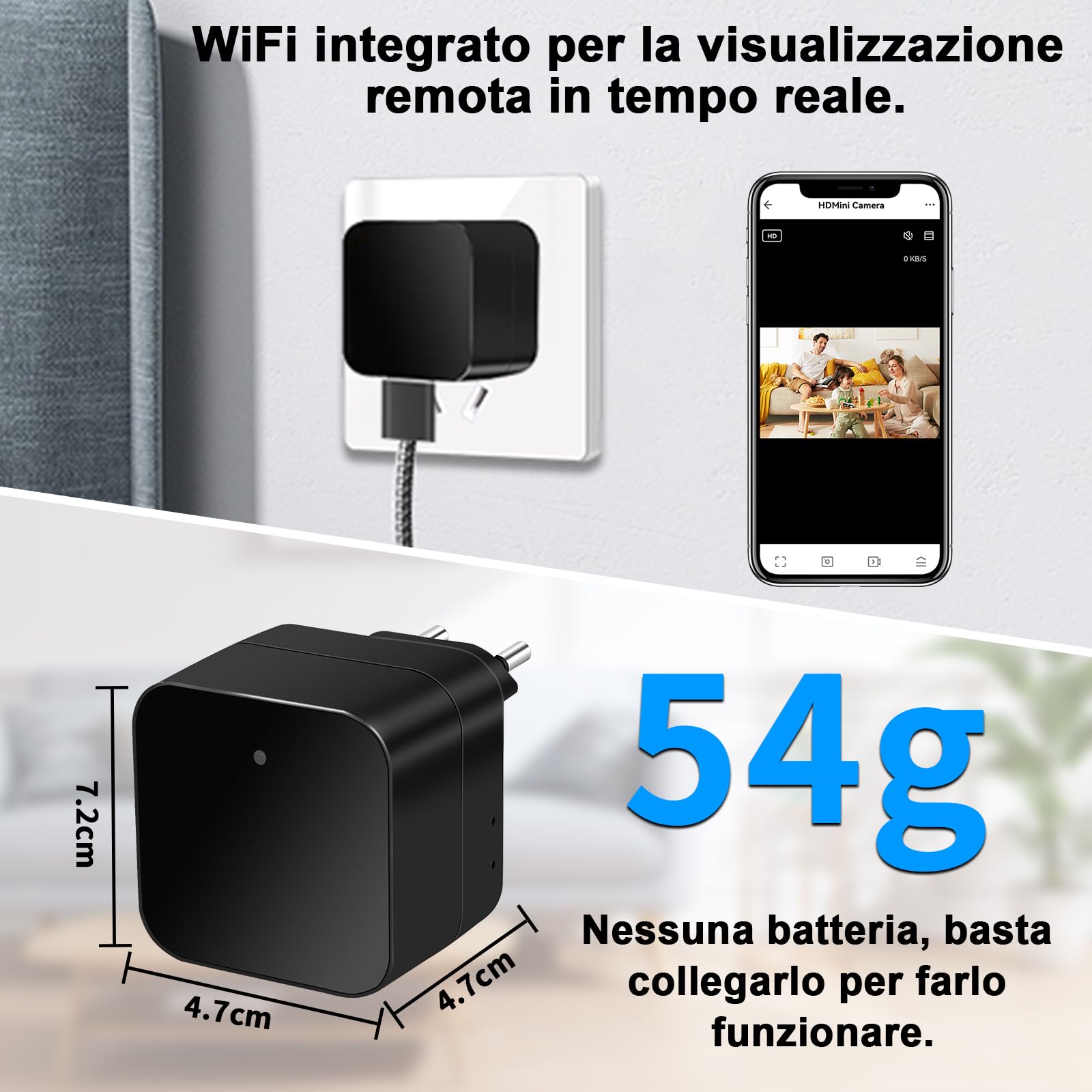LXMIMI Telecamera Nascosta Wifi 5G, Telecamera con Caricatore USB, Mini Telecamera Spia Wifi HD 1080P con Rilevamento del Movimento e Registrazione in Loop per la Visualizzazione Remota Tramite APP