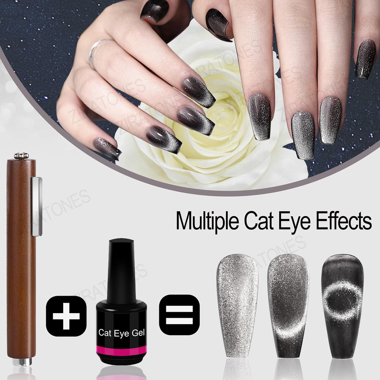 3 in 1 Nail Magnet, Multifunctional Cat Eye Gel Nail Polish Magnet Pen, 3D Magnetic Nail Polish Stick for Home DIY, Salon, Studio, Nail Art Design Tools