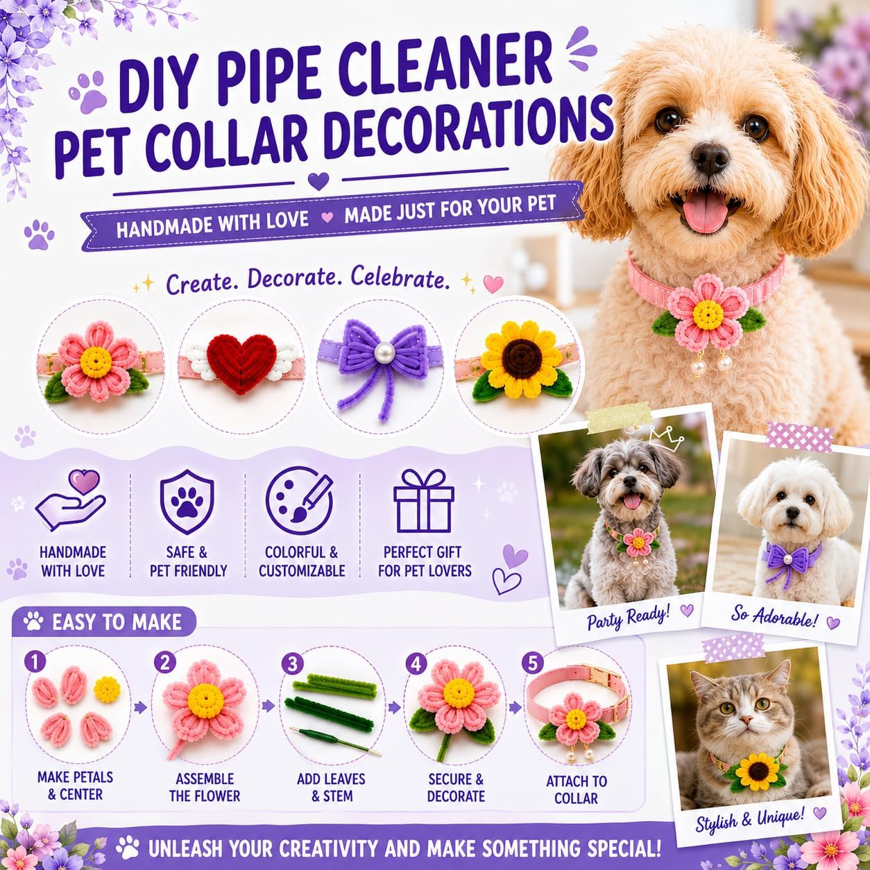 1000 Pcs 18 Colors Pipe Cleaner Craft, Pipe Cleaners Flowers Kit with Guide