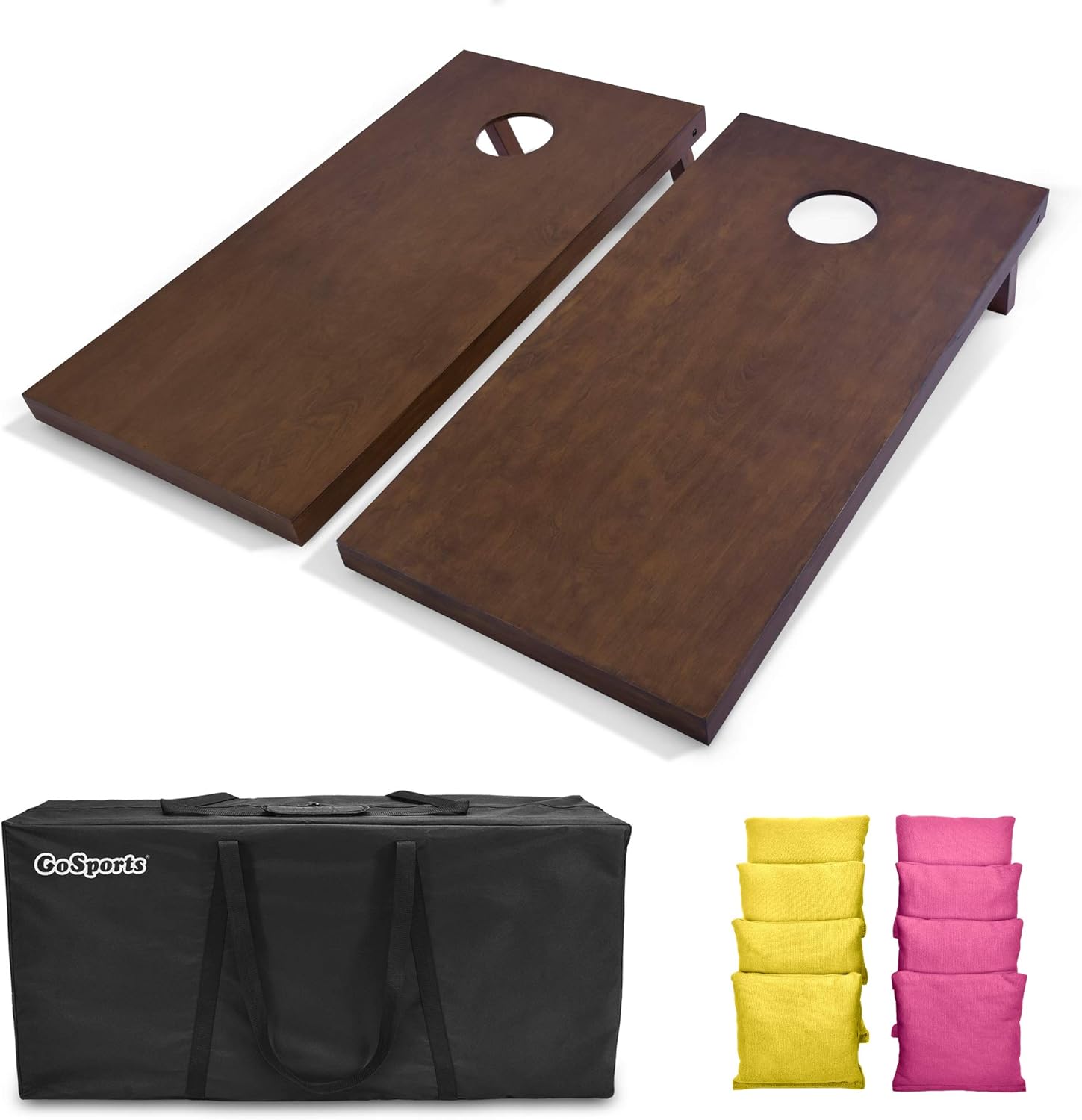 GoSports 4'x2' Regulation Size Wooden Cornhole Boards Set with Dark Brown Varnish | Includes Carrying Case and Bean Bags (Choose Your Colors) Over 100 Color Combinations